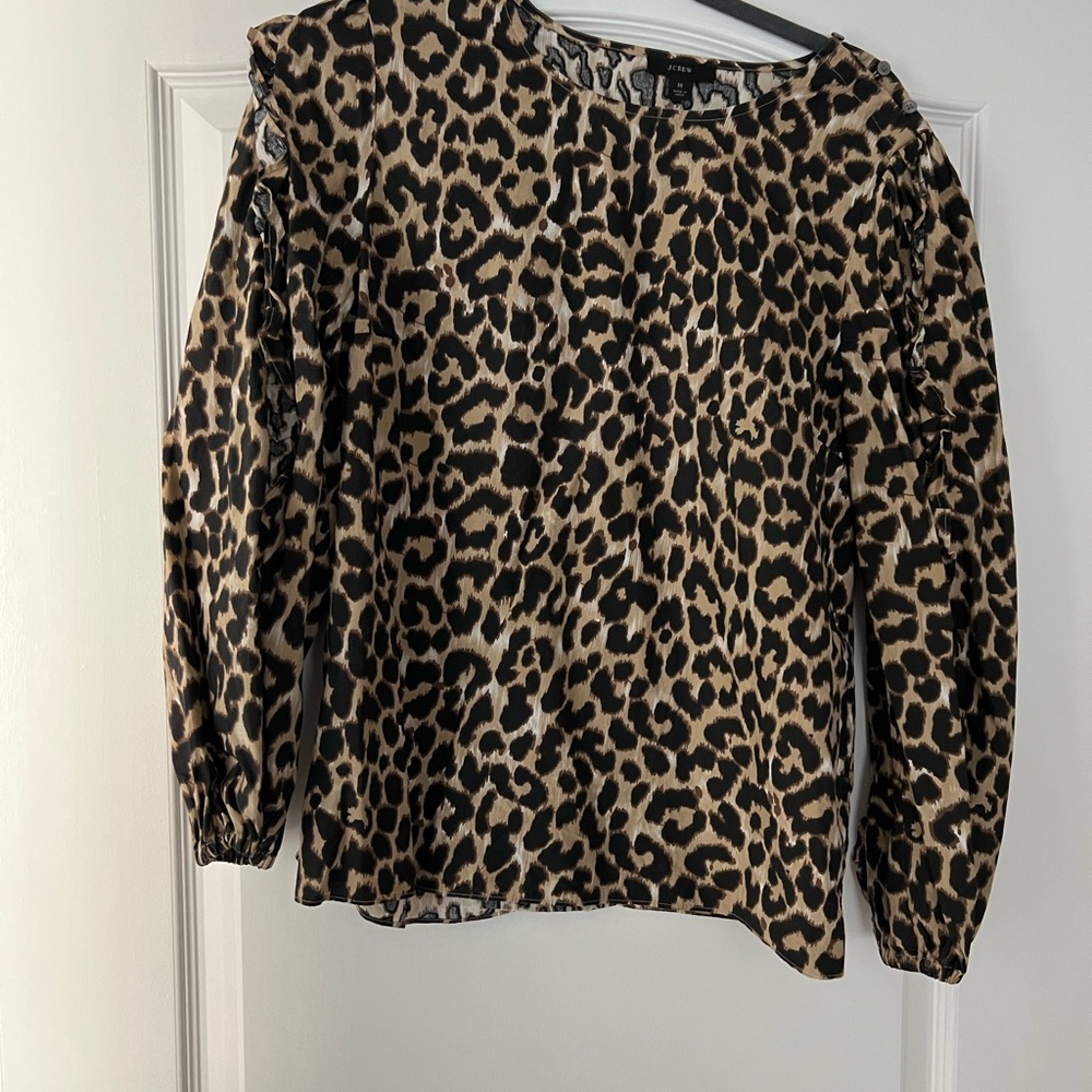 J. Crew Leopard Print Long Sleeve Blouse - Brown/Black